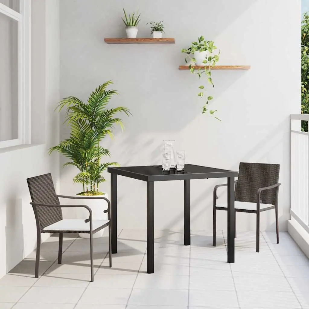 Garden Dining Set 3 Piece Outdoor Furniture PE Rattan Steel Frame Brown
