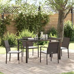 Garden Dining Set 5 Pieces Outdoor Furniture Brown Black Rattan Steel Frame