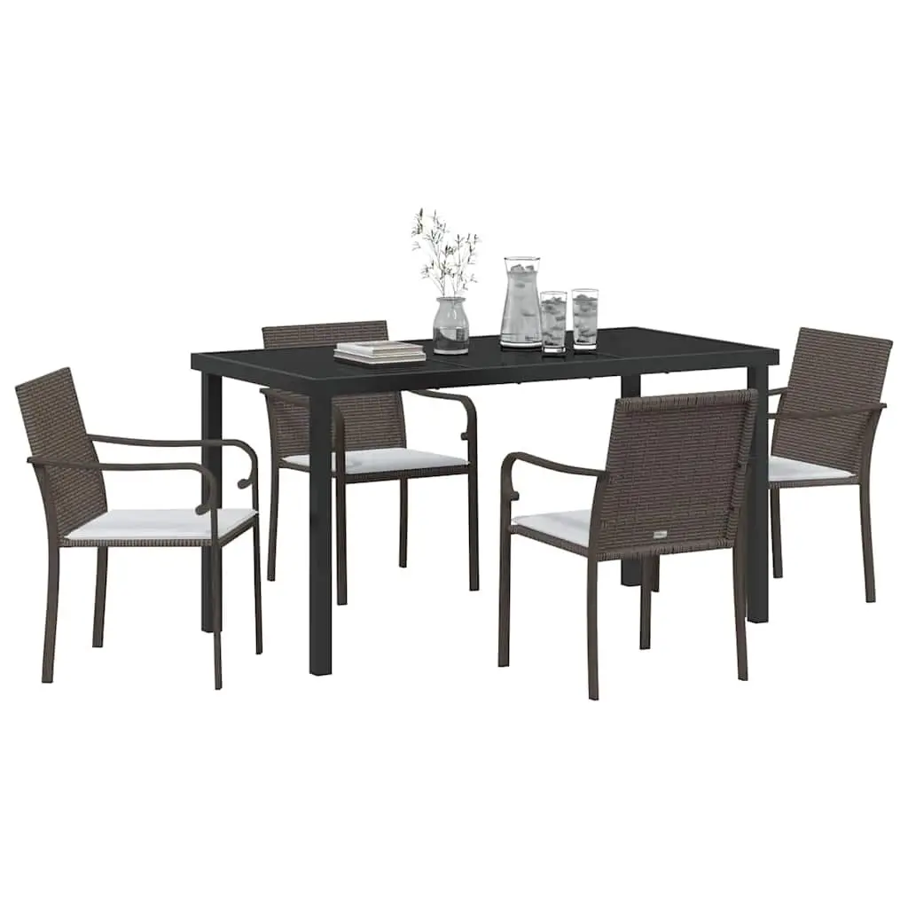 Garden Dining Set 5 Pieces Outdoor Furniture PE Rattan Steel Frame Brown Black