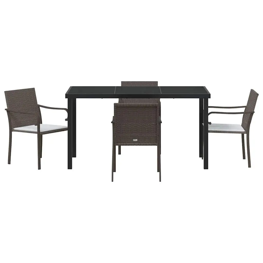 Garden Dining Set 5 Pieces Outdoor Furniture PE Rattan Steel Frame Brown Black