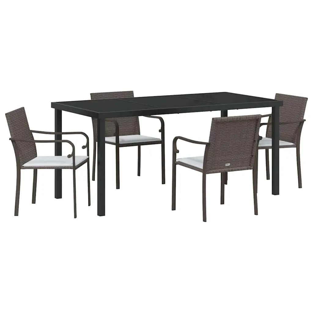 Garden Dining Set 5 Piece Outdoor Furniture Rattan with Cushions Brown