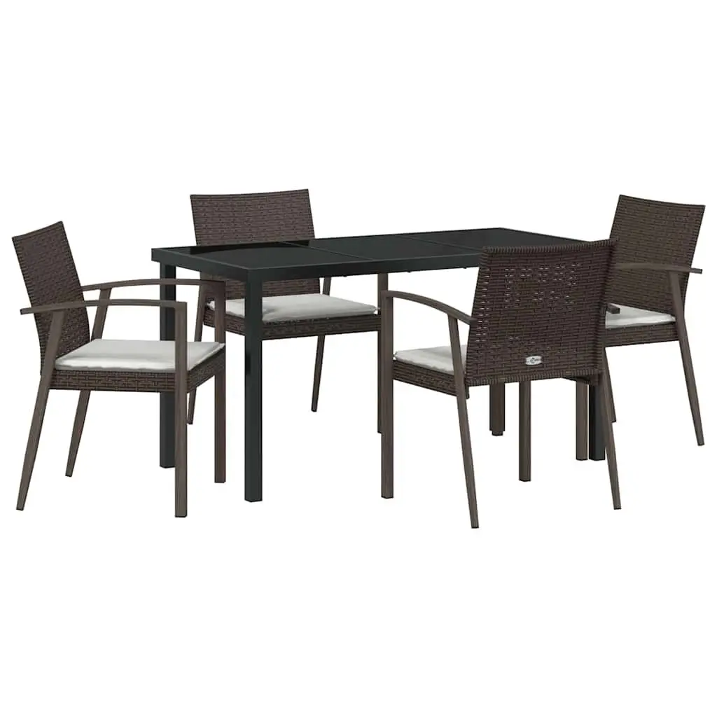 Garden Dining Set 5 Piece Outdoor Furniture PE Rattan Steel Frame Brown Black