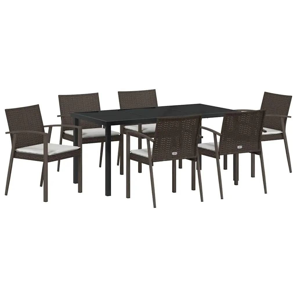 Garden Dining Set 7 Piece Outdoor Furniture PE Rattan Steel Frame Brown Black