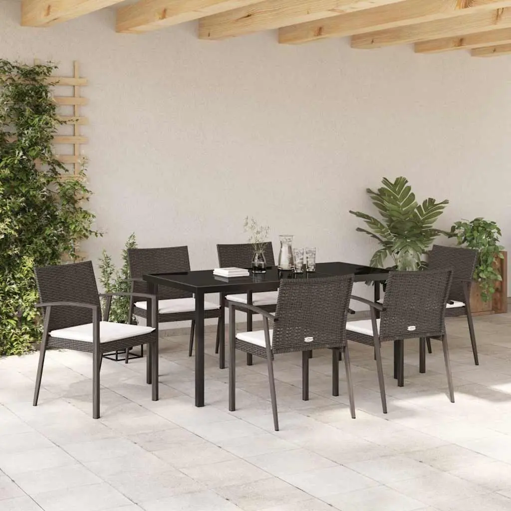 Garden Dining Set 7 Piece Outdoor Furniture PE Rattan Steel Frame Brown Black