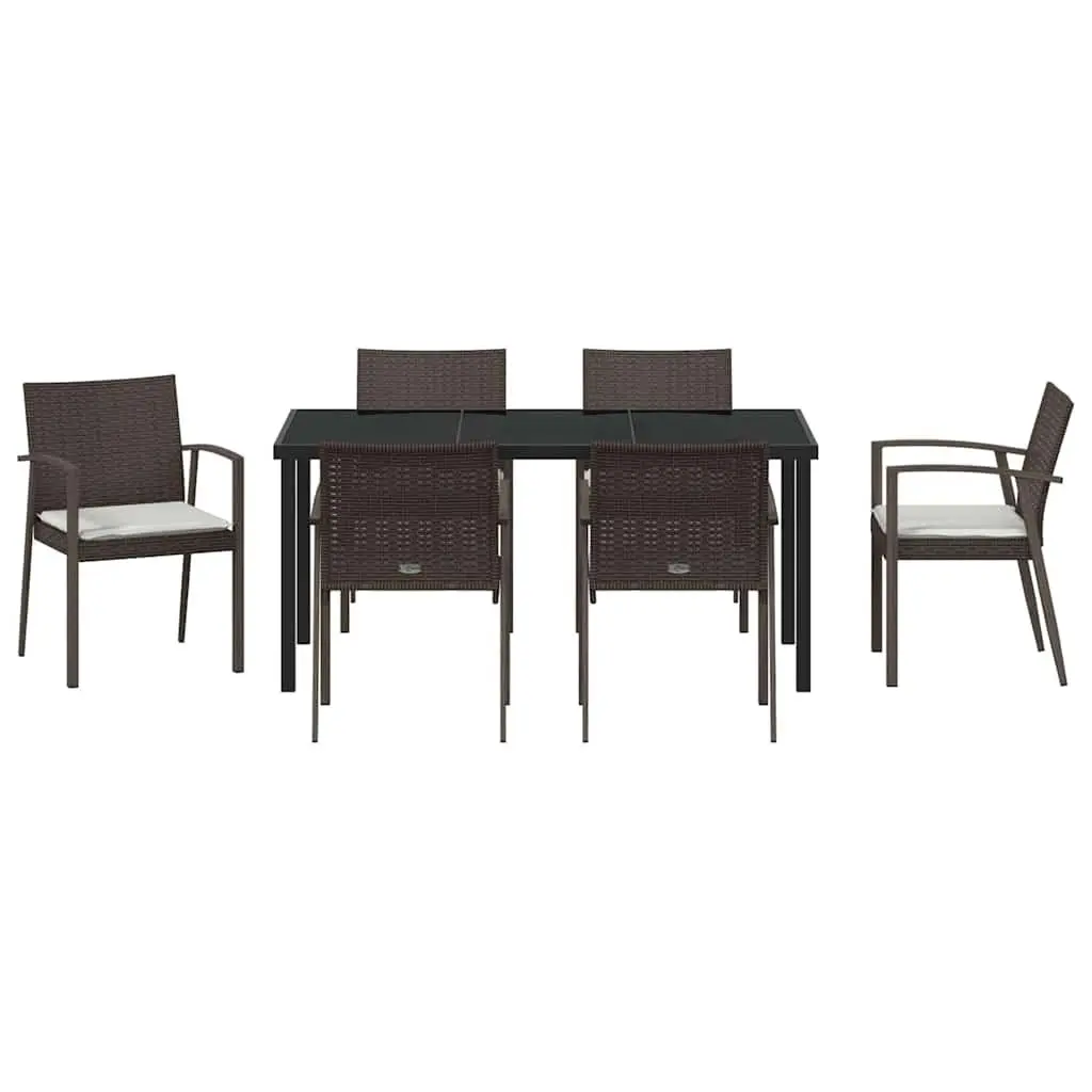 Garden Dining Set 7 Piece Outdoor Furniture PE Rattan Steel Frame Brown Black