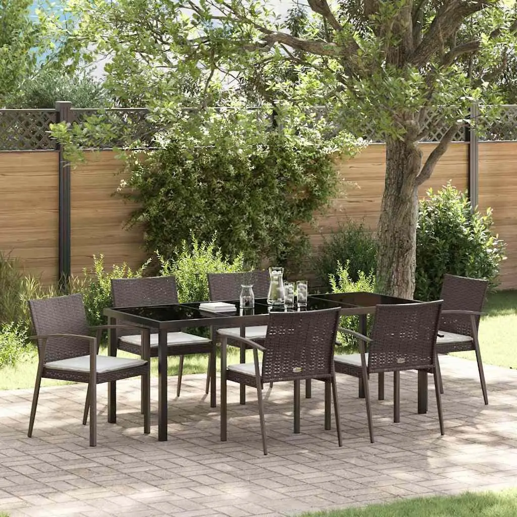 Garden Dining Set 7 Piece PE Rattan Steel Frame Brown Black Outdoor Furniture