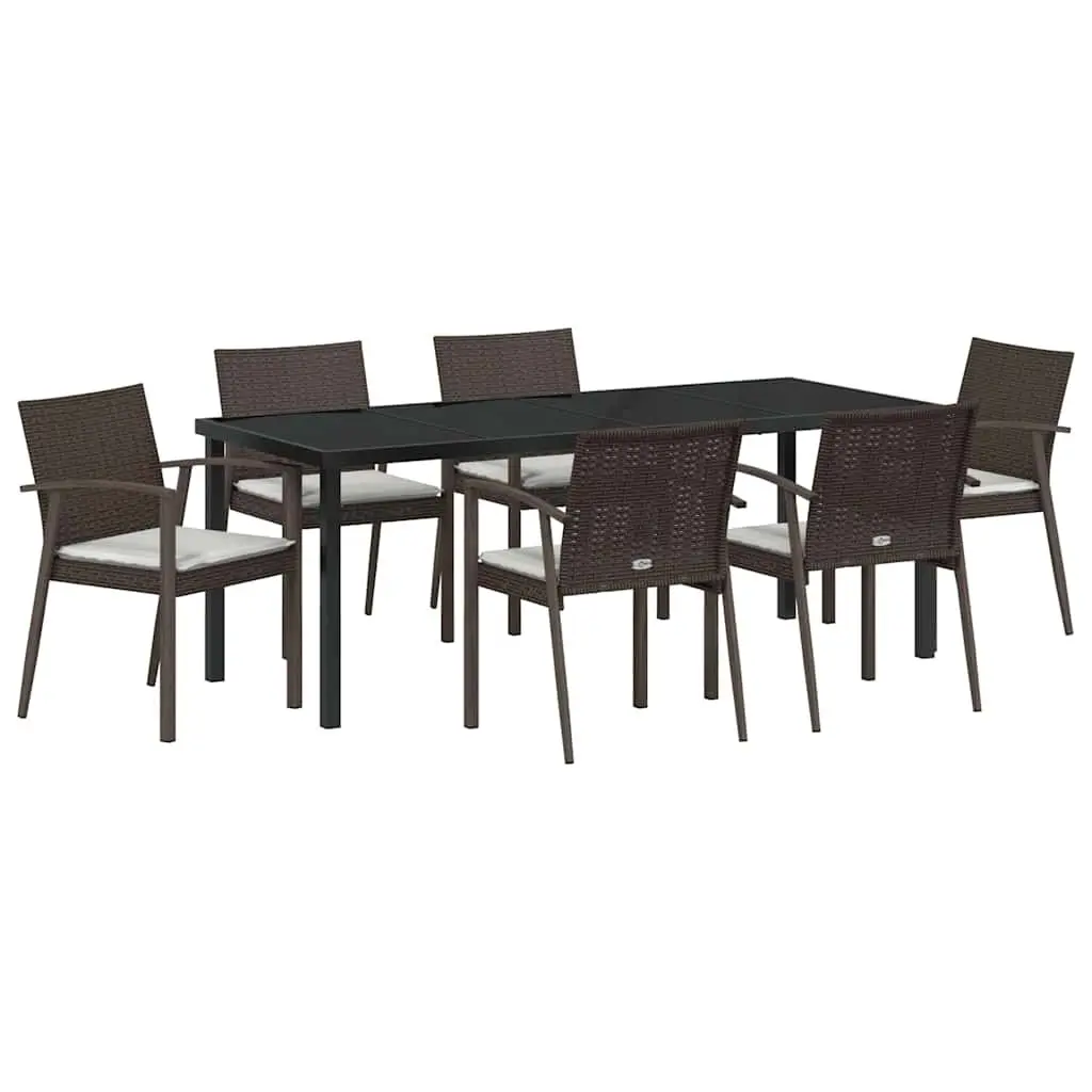 Garden Dining Set 7 Piece PE Rattan Steel Frame Brown Black Outdoor Furniture