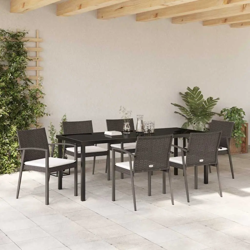 Garden Dining Set 7 Piece PE Rattan Steel Frame Brown Black Outdoor Furniture