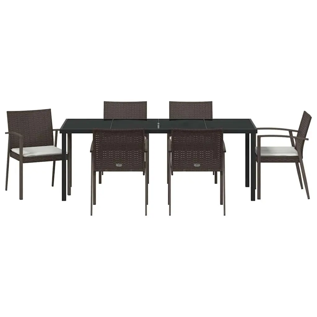 Garden Dining Set 7 Piece PE Rattan Steel Frame Brown Black Outdoor Furniture