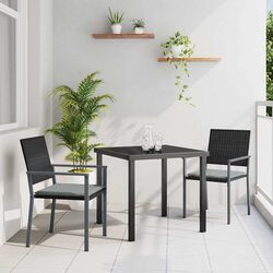 Garden Dining Set 3 Pieces Outdoor Furniture Black Grey PE Rattan Steel