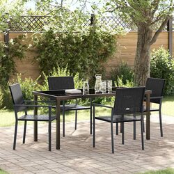 Garden Dining Set 5 Piece Outdoor Furniture Black PE Rattan Steel Chairs Table