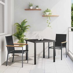 Garden Dining Set 3 Piece Outdoor Furniture Black Steel Frame Textilene Mesh