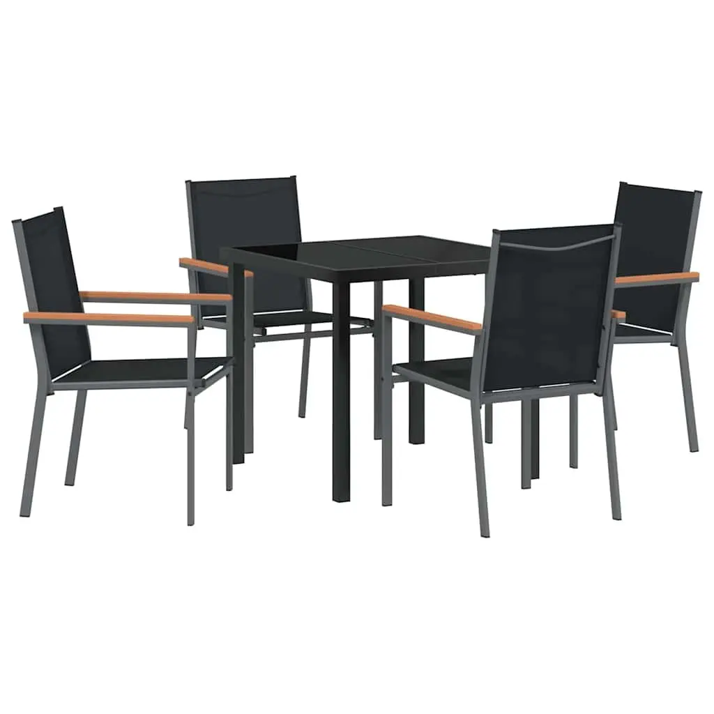 Garden Dining Set 5 Pieces Outdoor Furniture Table Chairs Textilene Black Powder-Coated Steel Frame