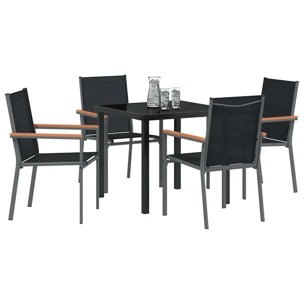 Garden Dining Set 5 Pieces Outdoor Furniture Table Chairs Textilene Black Powder-Coated Steel Frame