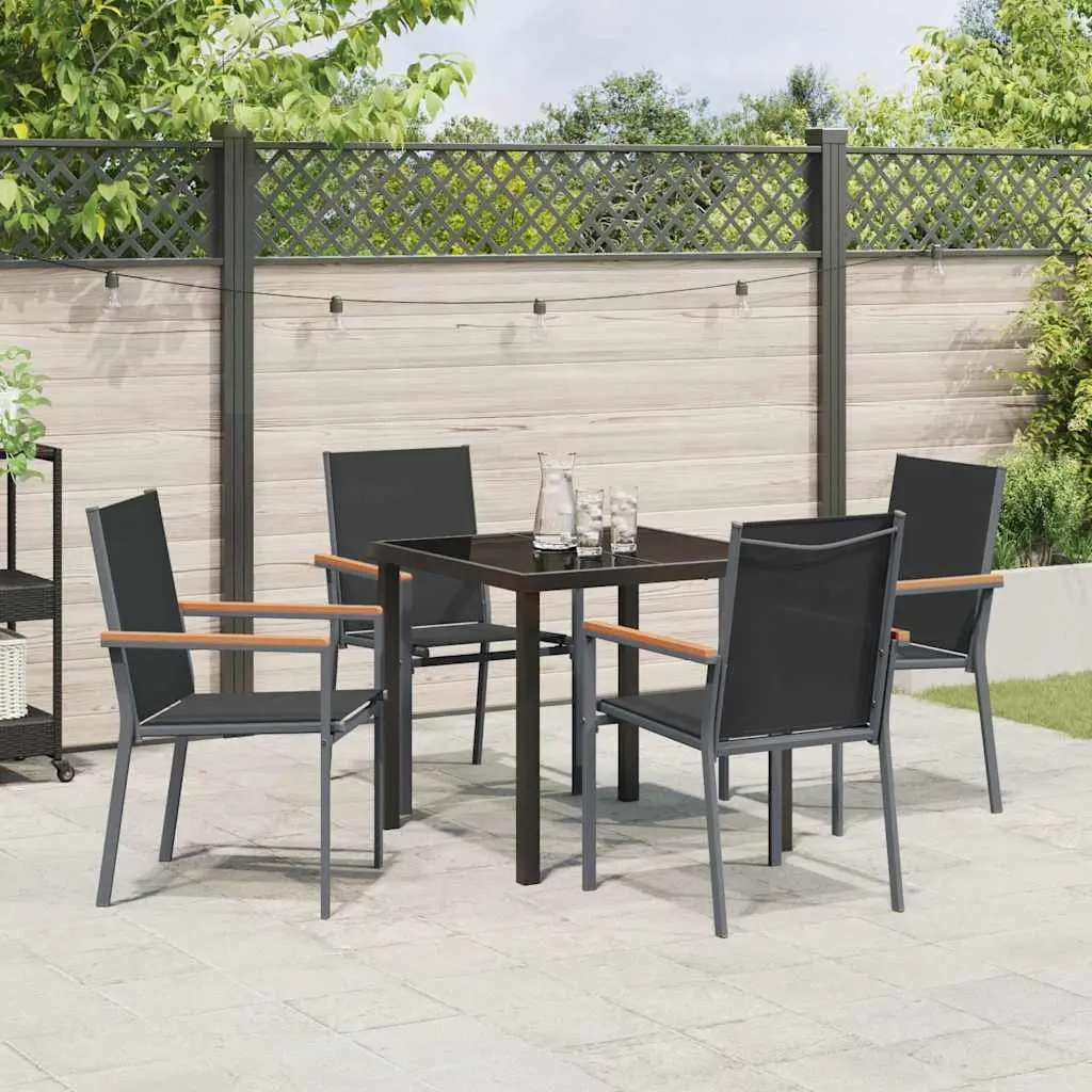 Garden Dining Set 5 Pieces Outdoor Furniture Table Chairs Textilene Black Powder-Coated Steel Frame