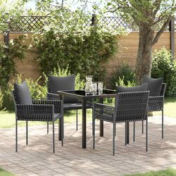 Garden Dining Set 5 Pieces Outdoor Furniture Black Grey Rattan Steel Chairs