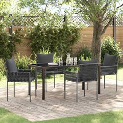 Outdoor Garden Dining Set 5 Pieces Black Grey PE Rattan Patio Furniture