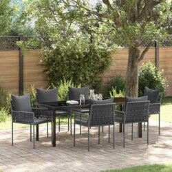 Garden Dining Set 7 Piece Outdoor Furniture Black Grey Rattan Steel Patio Chairs