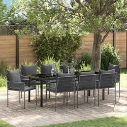 Garden Dining Set 9 Pieces Outdoor Furniture Black Grey PE Rattan Steel Frame