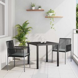Garden Dining Set 3 Pieces Black Poly Rattan Outdoor Furniture Patio Seating