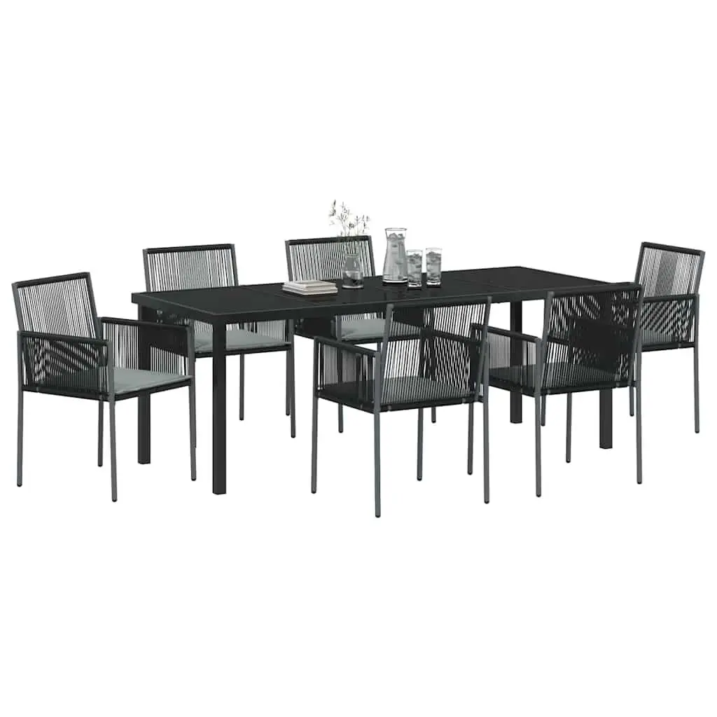 Garden Dining Set 7 Pieces Black Poly Rattan Outdoor Furniture with Steel Frame