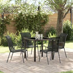 Garden Dining Set 5 Piece Outdoor Furniture Black Steel Frame Textilene Seats