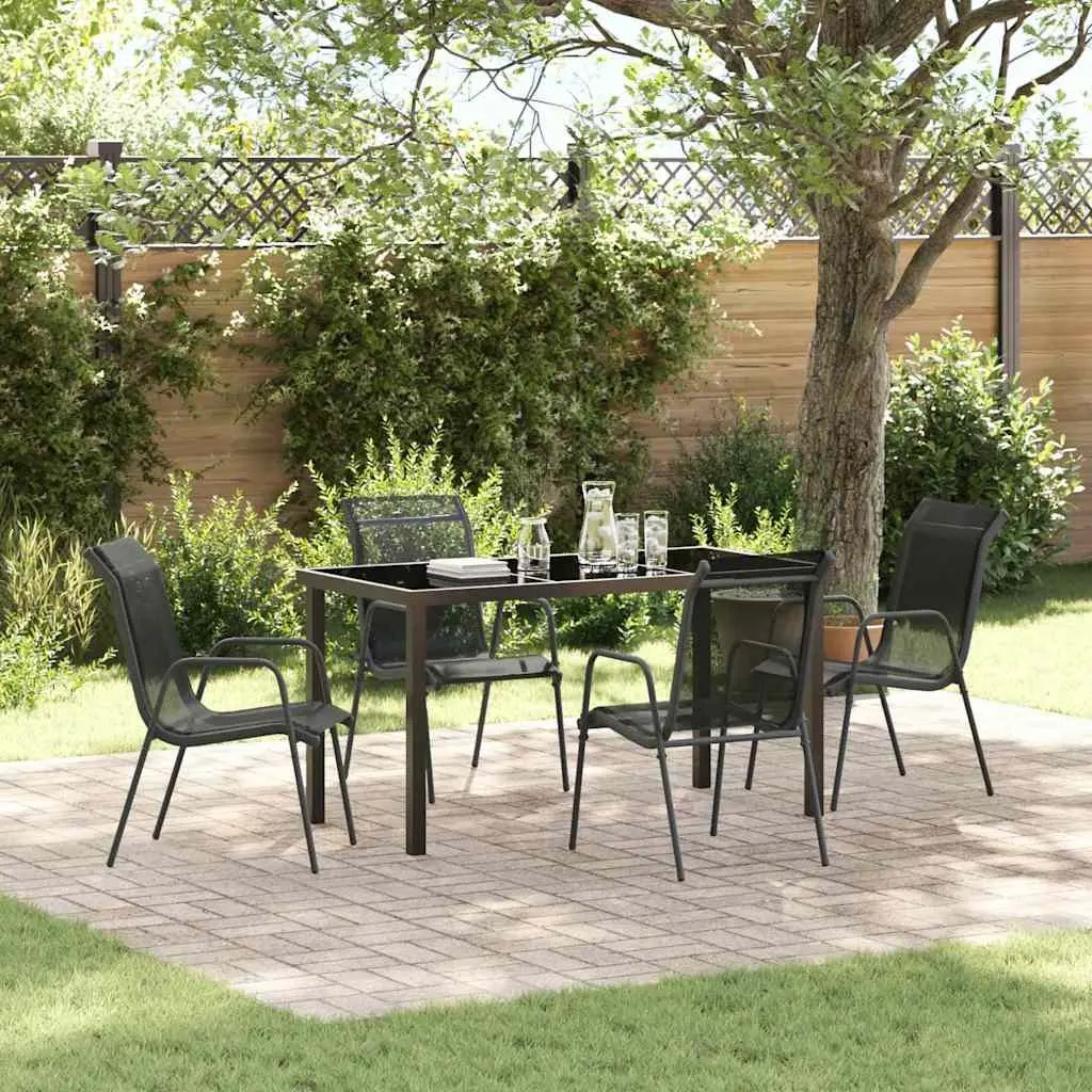 Garden Dining Set 5 Pieces Black Steel Frame Outdoor Furniture Patio Table