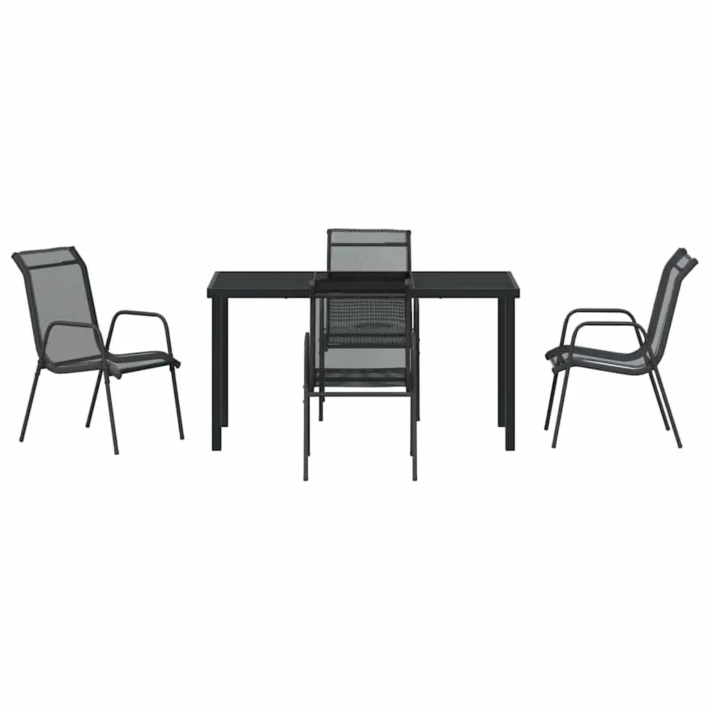 Garden Dining Set 5 Pieces Black Steel Frame Outdoor Furniture Patio Table