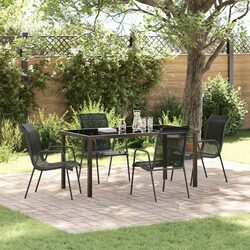 Garden Dining Set 5 Piece Outdoor Furniture Black Steel Frame Rectangle Table