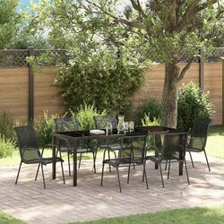 Garden Dining Set 7 Pieces Outdoor Furniture Black Steel Frame Rectangular Table