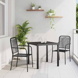 Outdoor Dining Set 3-Piece Garden Furniture Black Steel Frame Patio Table Chairs