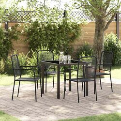Outdoor Garden Dining Set 5 Pieces Black Steel Frame Patio Furniture Rectangle