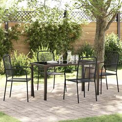 Outdoor Dining Set 5 Pieces Black Steel Frame Garden Patio Furniture Rectangular