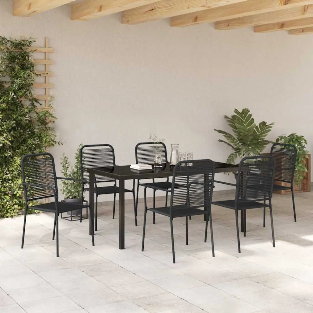 Outdoor Dining Set Rectangular 7 Piece Black Steel Frame Garden Furniture