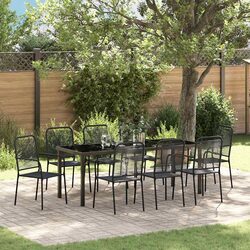 Garden Dining Set 9 Pieces Black Steel Rectangular Outdoor Patio Furniture