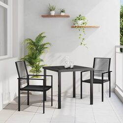 Garden Dining Set 3 Pieces Black Steel Outdoor Furniture Patio Table Chairs
