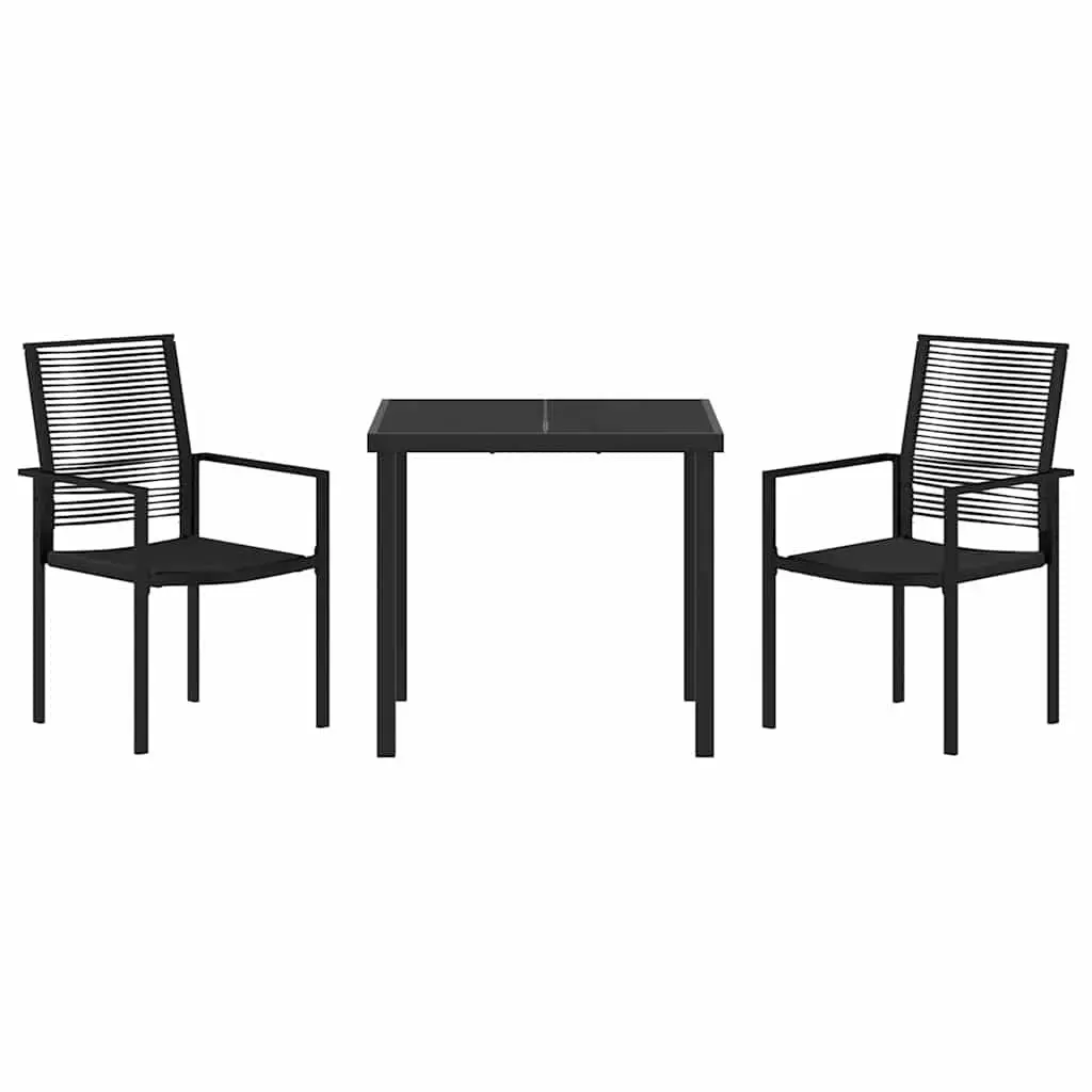 Garden Dining Set 3 Pieces Black Powder-coated Steel Outdoor Furniture