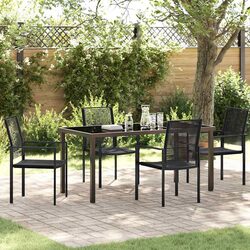 Garden Dining Set 5 Pieces Black Steel Frame Outdoor Patio Furniture Modern