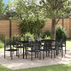Garden Dining Set 9 Piece Outdoor Furniture Black Steel Frame Patio Table Chairs