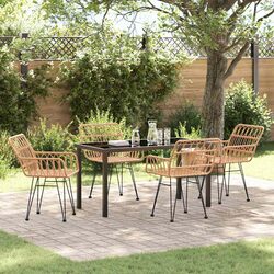 Garden Dining Set 5 Piece Outdoor Furniture Brown Steel Frame Poly Rattan Seats