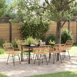 Garden Dining Set 7 Piece Rectangular Brown Steel Frame Outdoor Dining Furniture