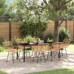 Outdoor Garden Dining Set 7 Pieces Rectangular Patio Furniture Rattan Steel