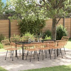 Garden Dining Set 9 Pieces Outdoor Furniture Rectangular Brown Steel Frame