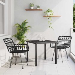 Garden Dining Set 3 Piece Black Steel Outdoor Furniture Rectangular Patio
