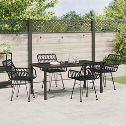 Outdoor Garden Dining Set 5 Piece Rectangular Black Steel Frame Patio Furniture