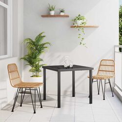 Garden Dining Set 3 Piece Brown Outdoor Furniture Patio Table Chairs Steel Frame