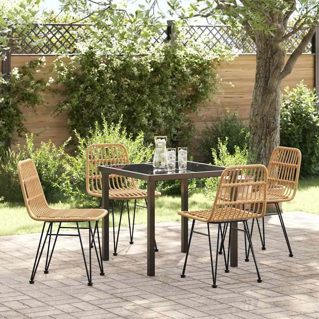 Garden Dining Set Rectangular Table 4 Chairs Brown Outdoor Furniture