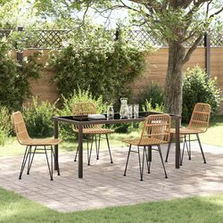 Garden Dining Set 5 Pieces Brown Outdoor Furniture Steel Frame Rattan Weave