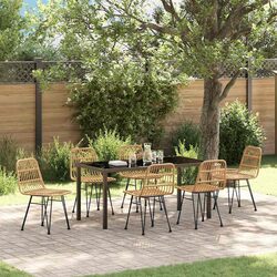 Garden Dining Set 7 Pieces Brown Rectangular Outdoor Furniture Patio Table