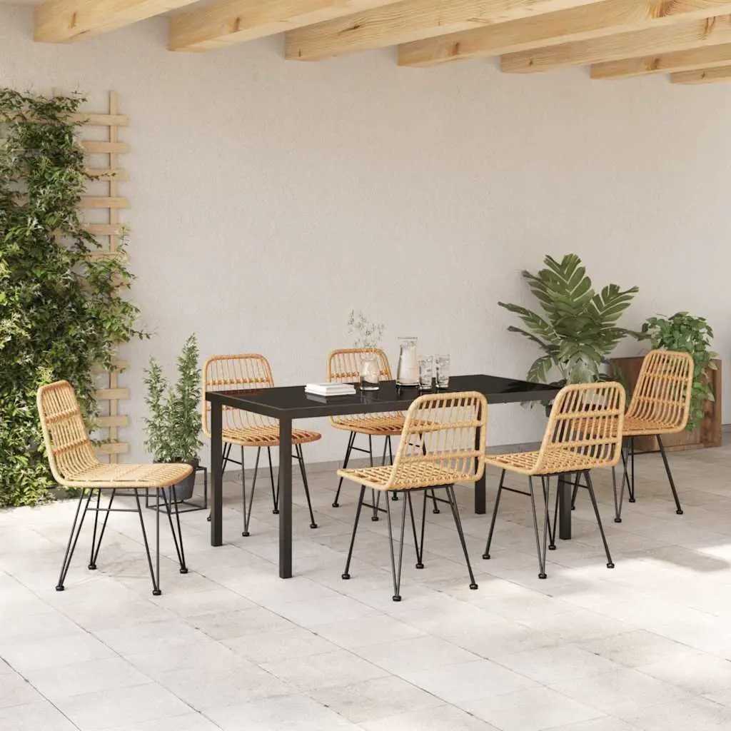 Garden Dining Set 7 Pieces Brown Rectangular Outdoor Furniture Patio Table